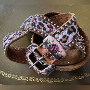Pink and Brown Leopard Print Belt with Rhinestones
